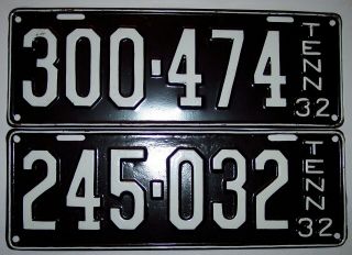 2 Vintage 1932 Tennessee License Plates.  245 - 032,  300 - 474