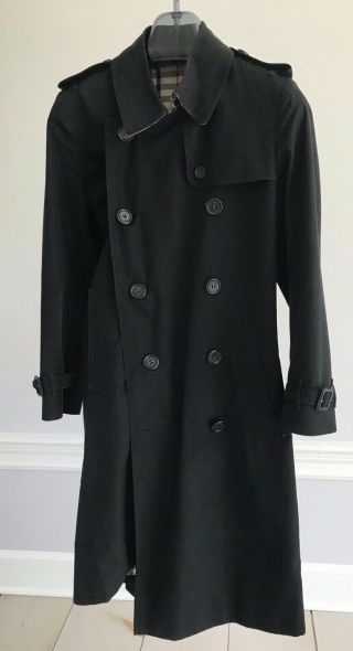 Burberry Womens Full Length Vintage Check Lined Black Rain Trench Coat Sz 6