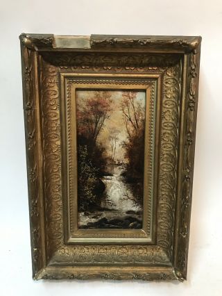 Antique Hudson River School Forest Interior Oil Painting With Monogram