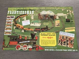 Scarce Very Rare 1960 American Flyer Dealer Frontiersman Train Window Poster