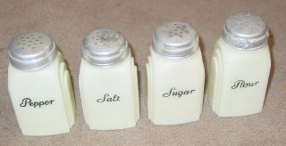 Vintage Mckee Custard Glass Roman Arches Salt Flour Pepper Sugar Shakers Set