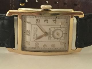 Mens Vintage Gruen Curvex Solid 14k Yellow Gold Watch