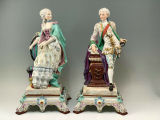 Antique Pair Large French Bisque Figurines,  Man & Woman As - Is 2