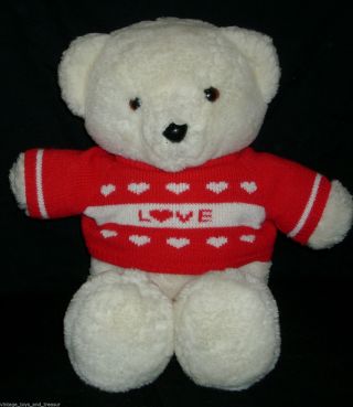 18 " Vintage 1985 Dakin White Teddy Bear Love Sweater Stuffed Animal Plush Toy