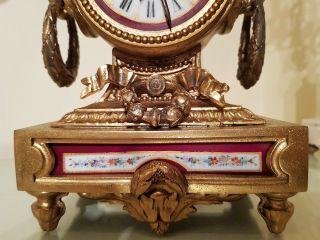 Antique French Gilt Mantel Clock with Sevres Porcelain Panel. 10