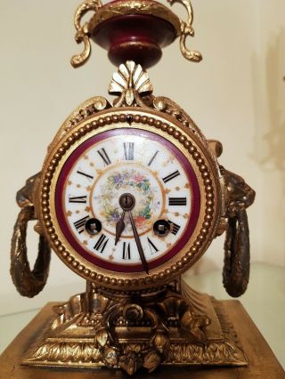 Antique French Gilt Mantel Clock with Sevres Porcelain Panel. 11