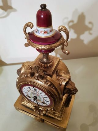 Antique French Gilt Mantel Clock with Sevres Porcelain Panel. 12