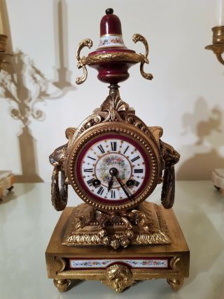 Antique French Gilt Mantel Clock with Sevres Porcelain Panel. 2