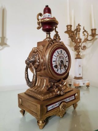Antique French Gilt Mantel Clock with Sevres Porcelain Panel. 5