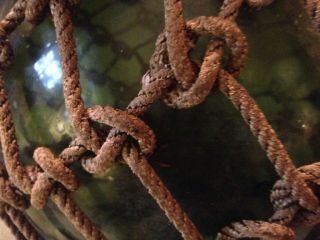 Antique Japanese Glass Fishing Float Buoy Ball Roped Net rare.  12 
