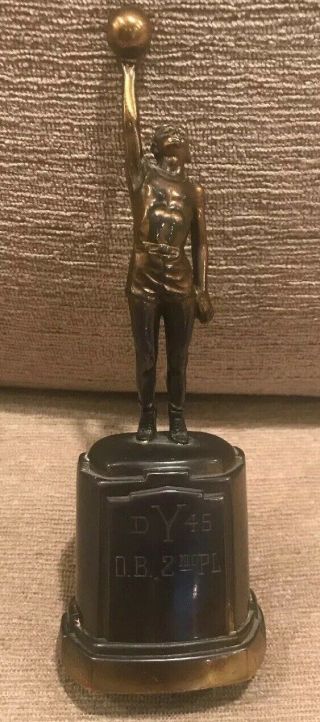 Vintage Bronze Metal Basketball Sport Statue Trophy By A.  C.  Rehberger Co.  Chicago