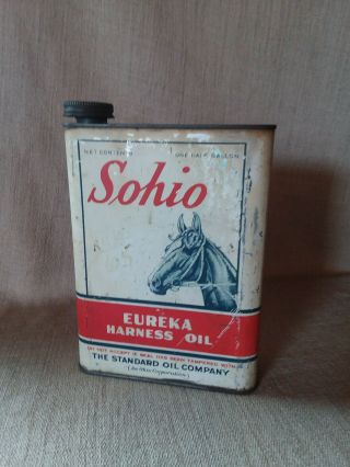Vintage Sohio Eureka Harness Oil Standard Oil Companny 1/2 Gallon