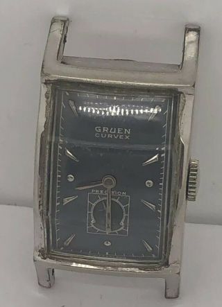 Vintage Gruen Curvex 42mm Rectangle 10k White Gold Filled Wrist Watch.