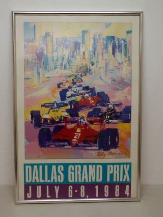 Vtg 1984 Leroy Neiman Dallas Grand Prix Race Car Poster Signed Framed And Ready