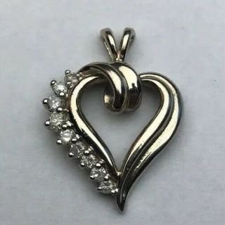 Ladies Real 14k White Gold Diamond Heart Pendant Charm 4 Grams.  26 Ct Vintage 1”