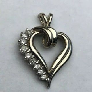 Ladies Real 14K White Gold Diamond Heart Pendant Charm 4 Grams.  26 CT Vintage 1” 2