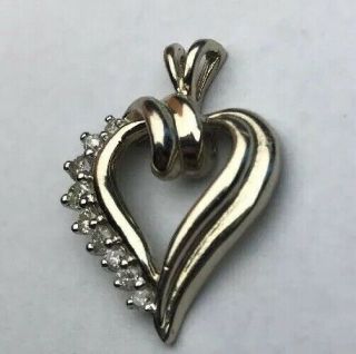 Ladies Real 14K White Gold Diamond Heart Pendant Charm 4 Grams.  26 CT Vintage 1” 3