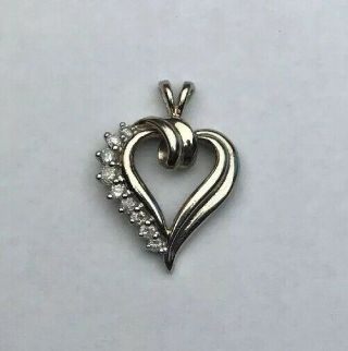 Ladies Real 14K White Gold Diamond Heart Pendant Charm 4 Grams.  26 CT Vintage 1” 7