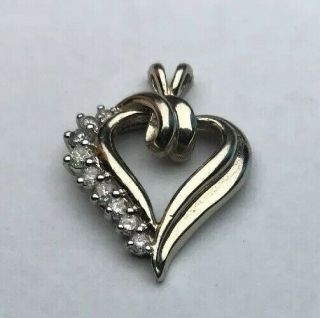 Ladies Real 14K White Gold Diamond Heart Pendant Charm 4 Grams.  26 CT Vintage 1” 8