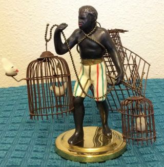 Vintage Petites Choses Metal African Nubian Blackamoor 5 " Man W/ Bird Cages