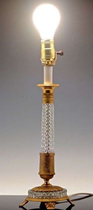 TOP QUALTY VINTAGE FRENCH GOLD GILT BRONZE CUT CRYSTAL GLASS ELECTRIC TABLE LAMP 10