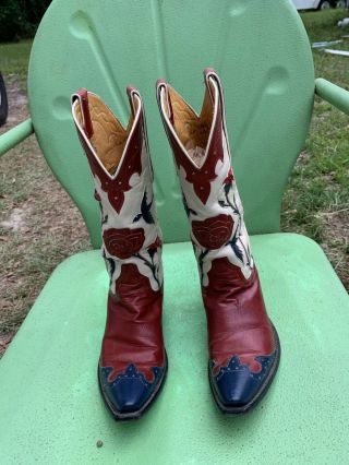 Vintage Stallion Blue Bird And Rose Cowboy Boots Size 6 1/2 Womans