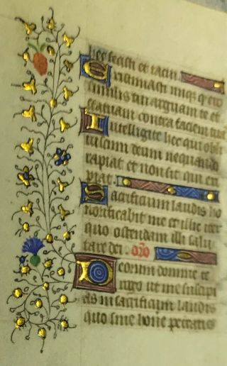 1470 Miniature Latin Manuscript Book Of Hours Leaf - Illuminated In Gold - No 10