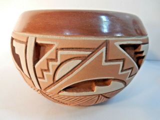Vtg Native American Traditional San Juan Pueblo Clay Bowl Pot Rosita De Herrera