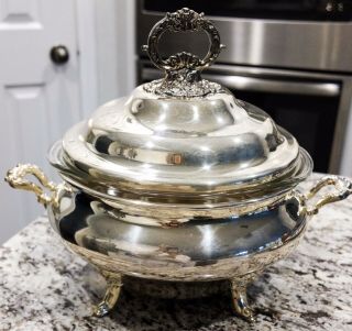 Baroque By Wallace Silver Plate Soup Tureen 239 With Glass Liner