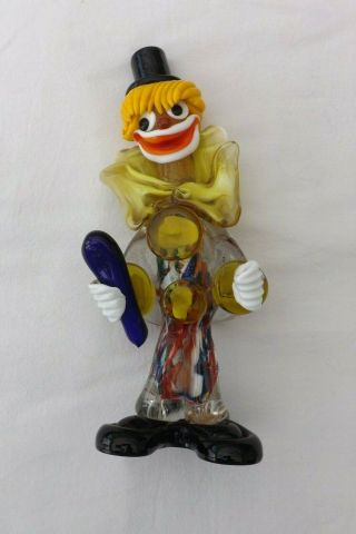 Vintage Murano Glass Clown Yellow Bow Blue Hat 23cms High