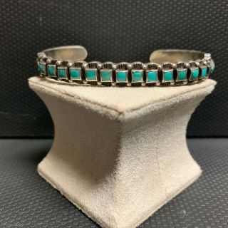 Vintage Zuni Old Pawn Sterling Silver Turquoise Petit Point Cuff Bracelet