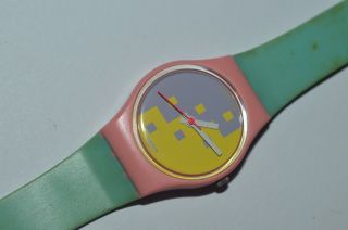 1987 Vintage Swatch Watch Lp103 Blue Cassata Ladies Swiss Quartz Plastic Origina