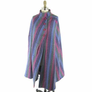 Os - Vintage Jimmy Hourihan Purple Irish Wool Walking Cape Poncho Coat 0000mb