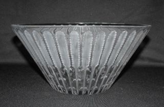 Vintage Lalique France Signed Crystal Wheat Feather Pattern Large Bowl