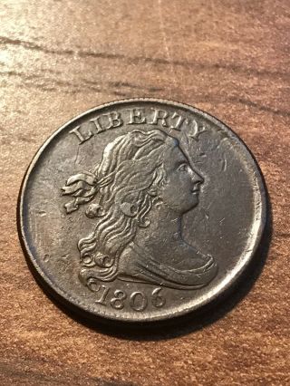 1806 Draped Bust Half Cent,  Stemless,  Rare Good Eye Appeal