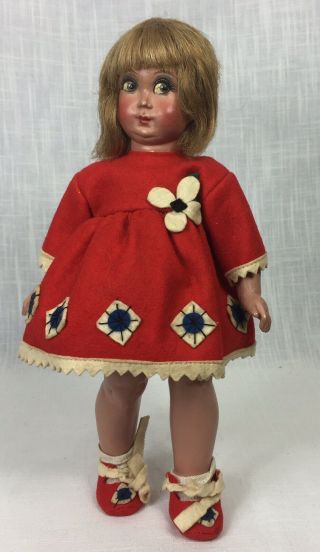 Vintage Rella Doll 12 " Girl Lenci Style Felt Clothes Hand Painted Compo Italy?