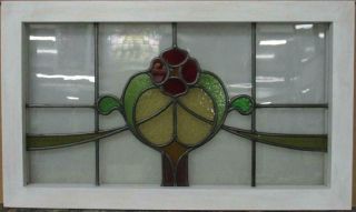 Old English Lead Stained Glass Window Transom Pretty Floral Swag 29.  5 " X 17.  75 "