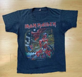 Vtg 1986 Iron Maiden Somewhere In Time Thrashed T Shirt 50/50 Med Usa