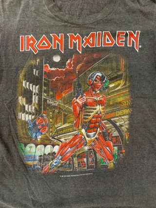 Vtg 1986 Iron Maiden Somewhere In Time Thrashed T shirt 50/50 Med USA 2