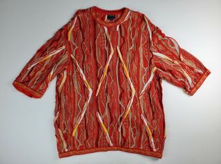 Vintage Coogi Sweater 1/2 Sleeve Orange Red Multi - Color Men 