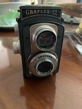 Vintage Graflex 22 Model 400 Tlr Twin Lens Reflex Camera Graftar 85mm F/3.  5 Lens