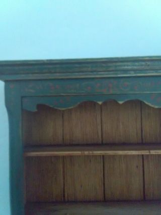 Miniature Green Painted Hutch/Dresser with Rosemaling Handmade By Cindy Maloy. 10