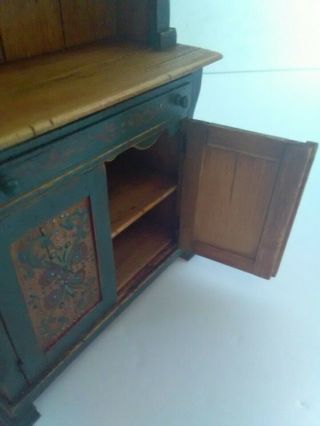Miniature Green Painted Hutch/Dresser with Rosemaling Handmade By Cindy Maloy. 11