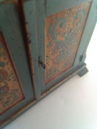 Miniature Green Painted Hutch/Dresser with Rosemaling Handmade By Cindy Maloy. 12