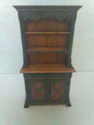 Miniature Green Painted Hutch/dresser With Rosemaling Handmade By Cindy Maloy.