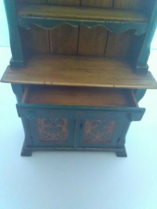 Miniature Green Painted Hutch/Dresser with Rosemaling Handmade By Cindy Maloy. 4