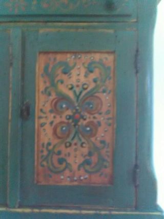 Miniature Green Painted Hutch/Dresser with Rosemaling Handmade By Cindy Maloy. 6