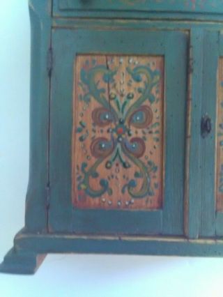 Miniature Green Painted Hutch/Dresser with Rosemaling Handmade By Cindy Maloy. 7