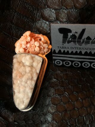 LOVELY VINTAGE PIN/PENDANT IN STERLING SET WITH CORAL & DRUZY BY TABRA 2