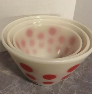 Vintage Fire King Red Dot Nesting Bowls Set Of Three